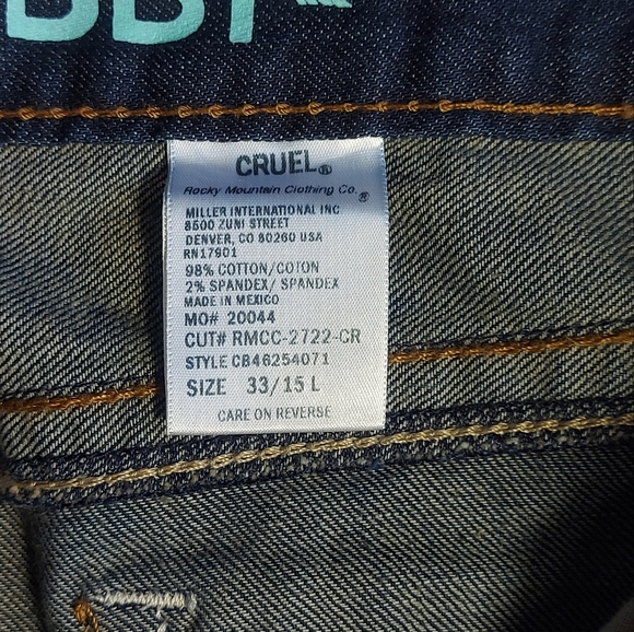 NWT Rocky Mountain Clothing Cruel Denim ABBY blue jeans, 33/15 long - Picture 6 of 15